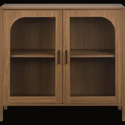 Wooden Veneer Buffet with Glass Doors